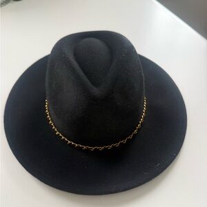 Black Fedora Hat with Gold Chain Accent
